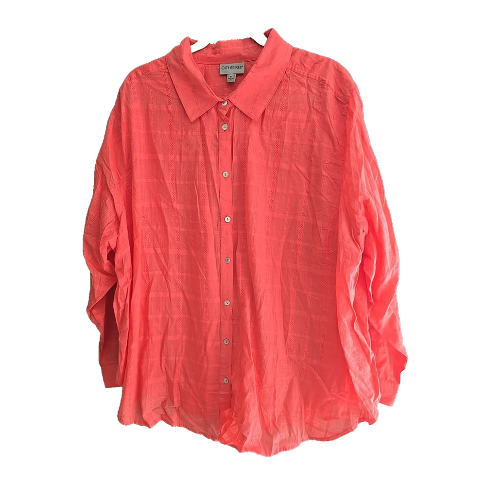 Catherines‎ Pink Embroidered Long Sleeve Button Down Shirt Womans Plus Size 3X